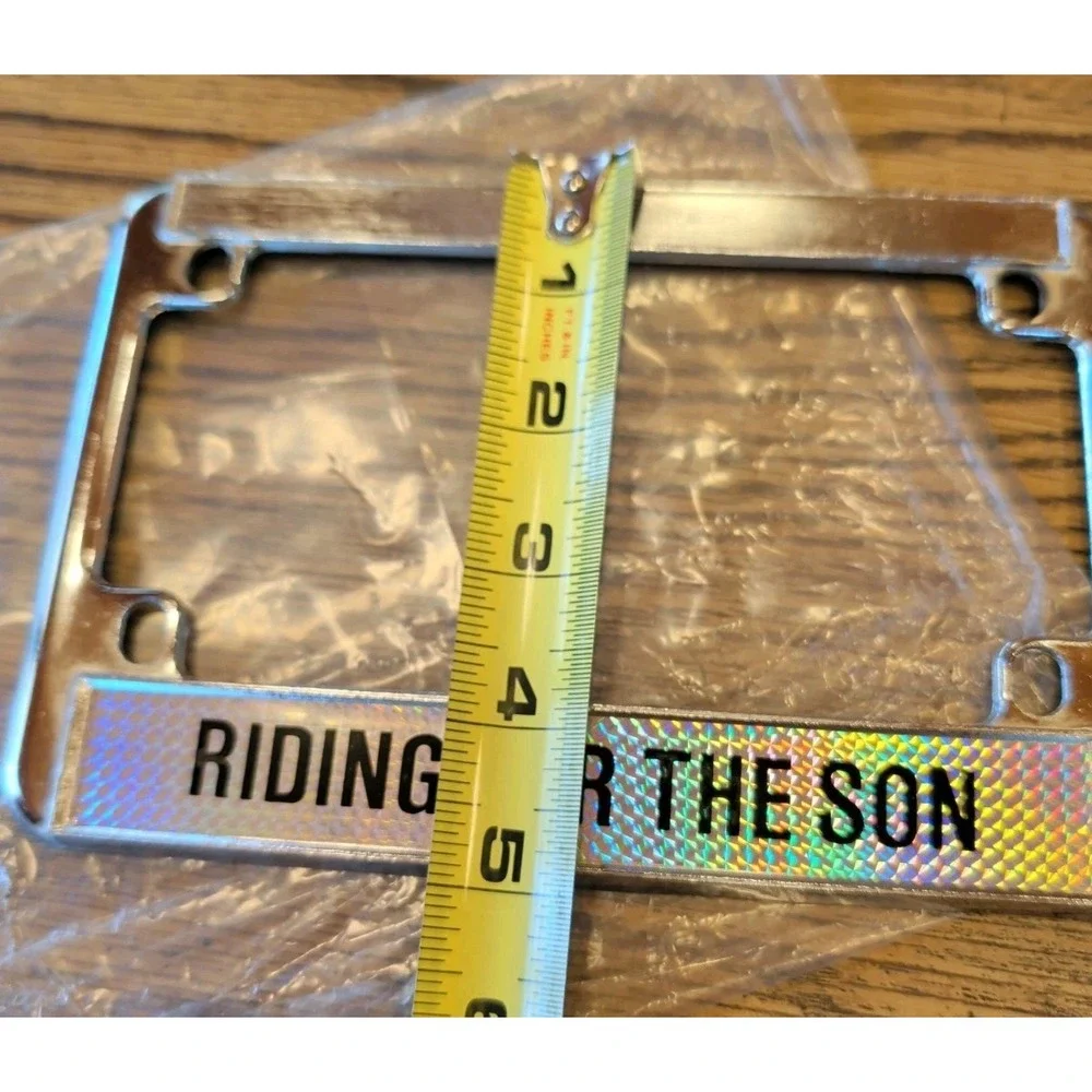 Riding For The Son - Metal Motorcycle License Plate Frame Chrome Tag Cover